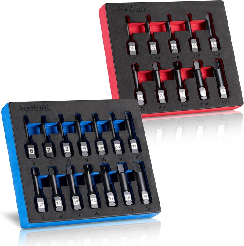 toolant 1/2" drive impact hex bit socket set 24PCS,Hex Drive, SAE/Metric, 1/4"-3/4",6mm-19mm, S2 Steel Air Drive Allen Socket set,Impact Grade，Anti-Roll Design - Image 1